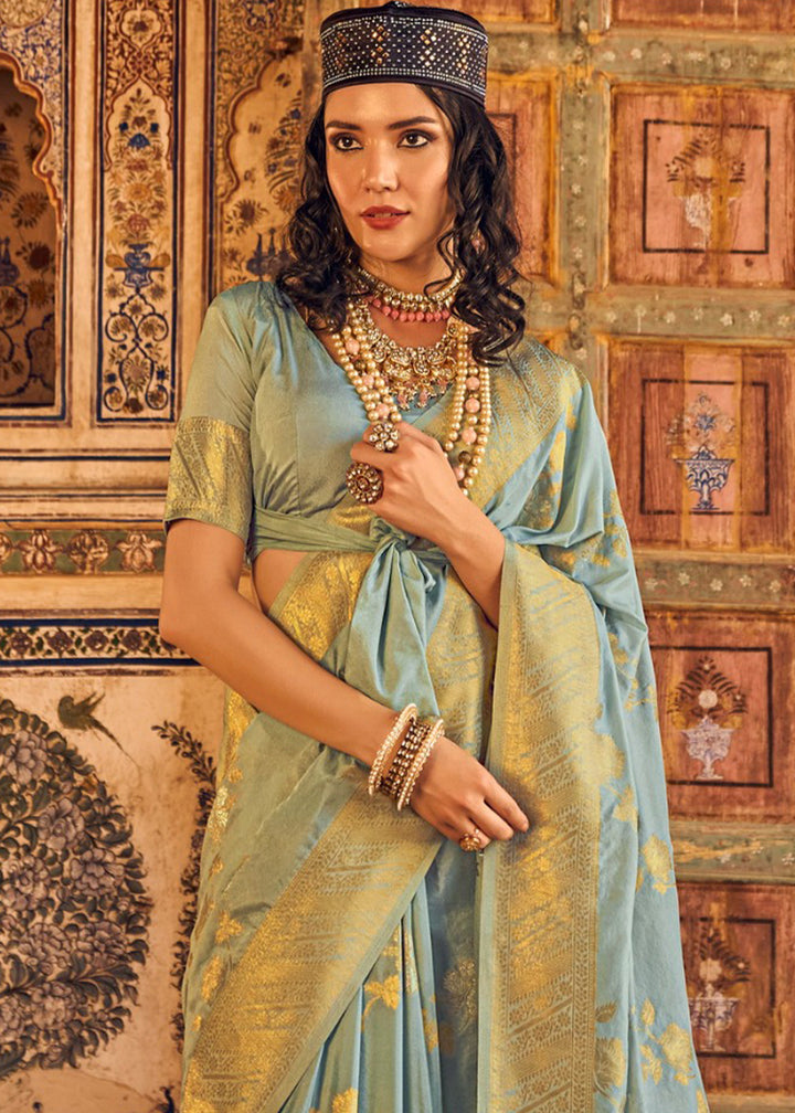 Blizzard Blue Silk Saree Featuring Zari Weaving