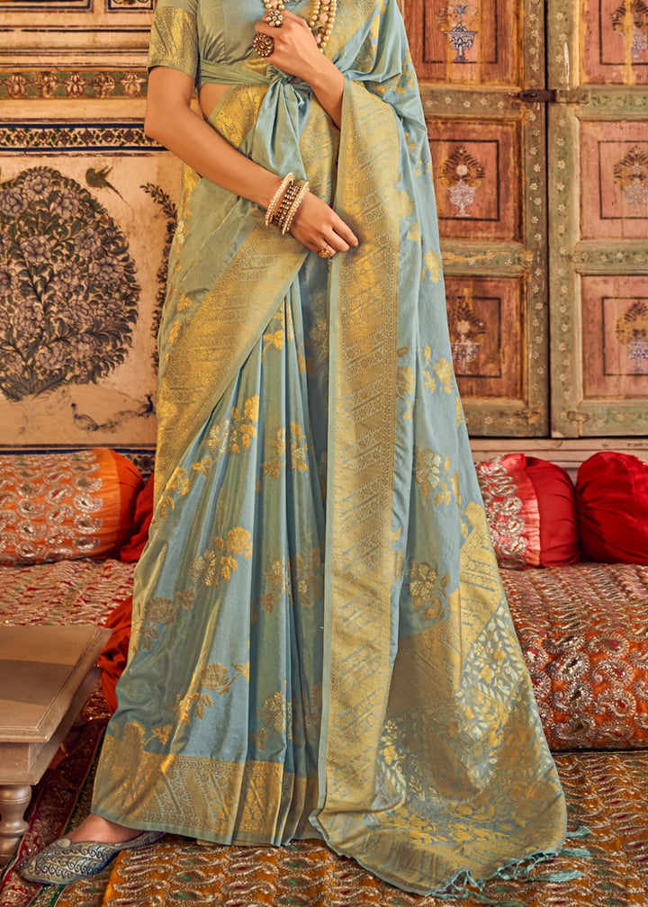 Blizzard Blue Silk Saree Featuring Zari Weaving