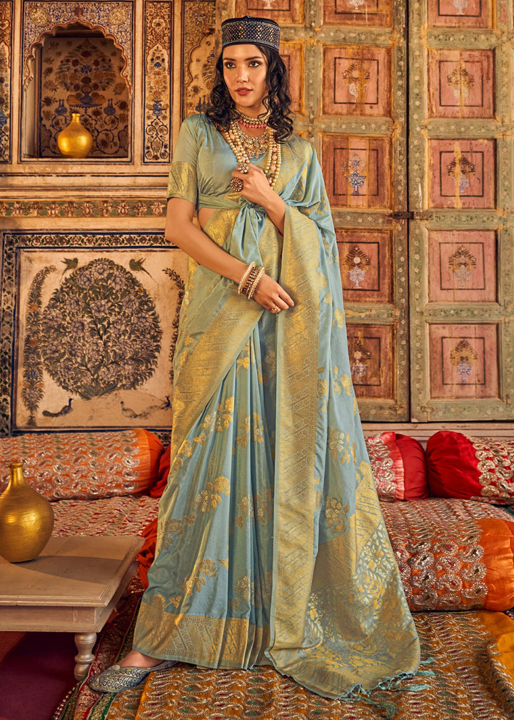 Blizzard Blue Silk Saree Featuring Zari Weaving