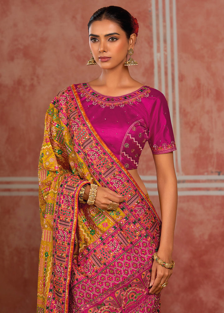 Mustard Yellow Banarasi Shana Silk Saree with Exquisite Kachhi Hand Embroidery