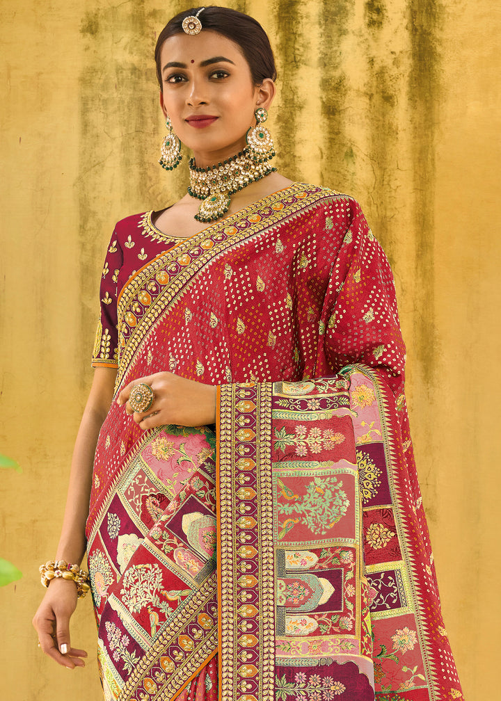 Shades Of Pink & Purple Designer Dola Silk Saree with Embroidered Weaving Border