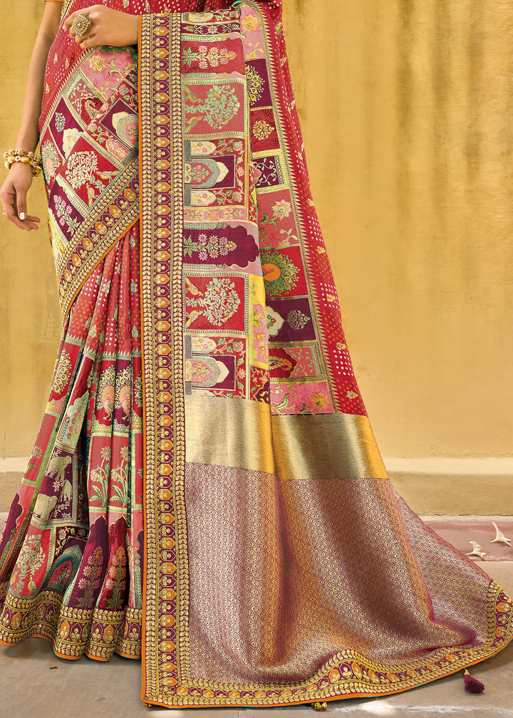 Shades Of Pink & Purple Designer Dola Silk Saree with Embroidered Weaving Border