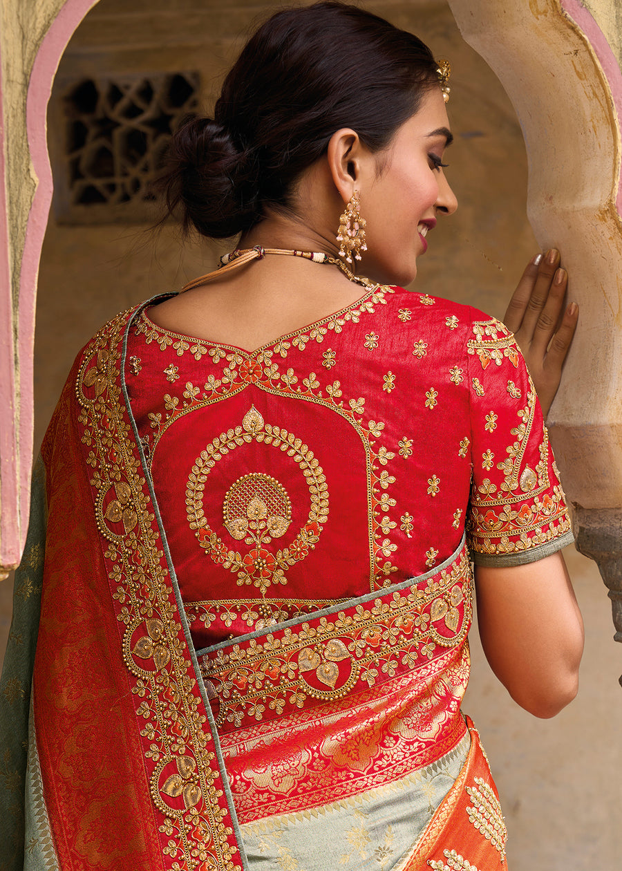 Dark Slate Grey Beautiful Dolla Silk Woven Border Designer With Printed Saree main image 0