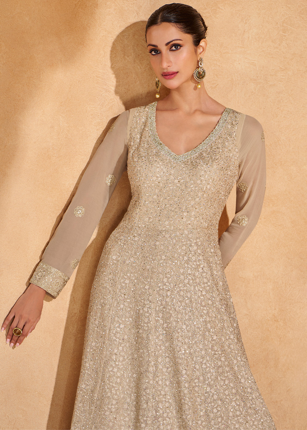 Abalone Grey Chikankari Embroidered Georgette Anarkali Gown