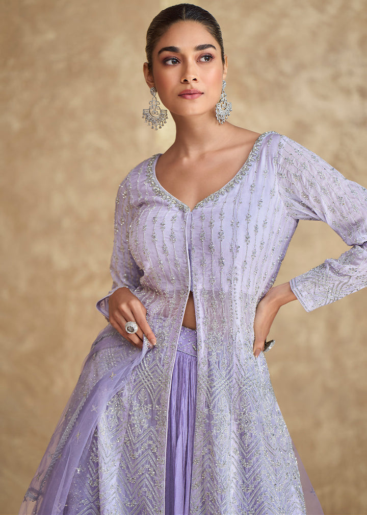 Iris Purple Georgette Skirt Top with Long Designer Jacket