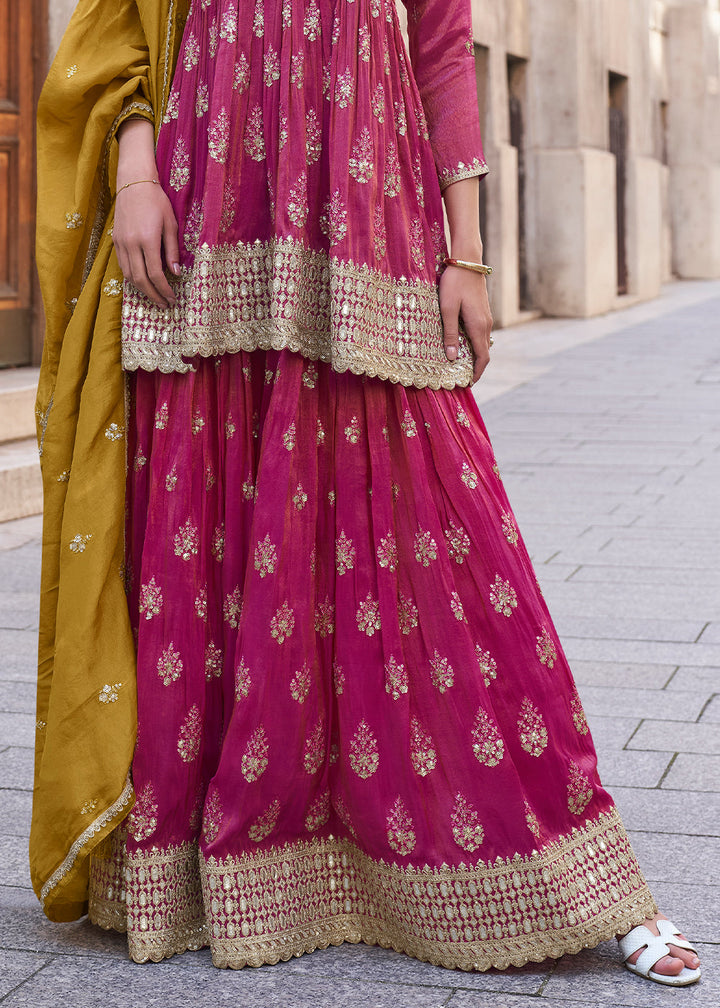 Magenta Pink Embroidered Simar Plazzo Suit