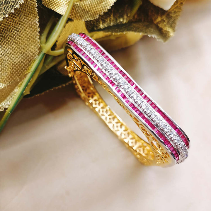 Vijayanthi Majenta Stones Gold Plated American Diamond Bracelet