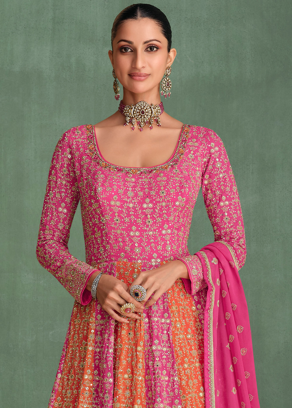 Shades Of Pink Fully Embroidered Georgette Anarkali Gown