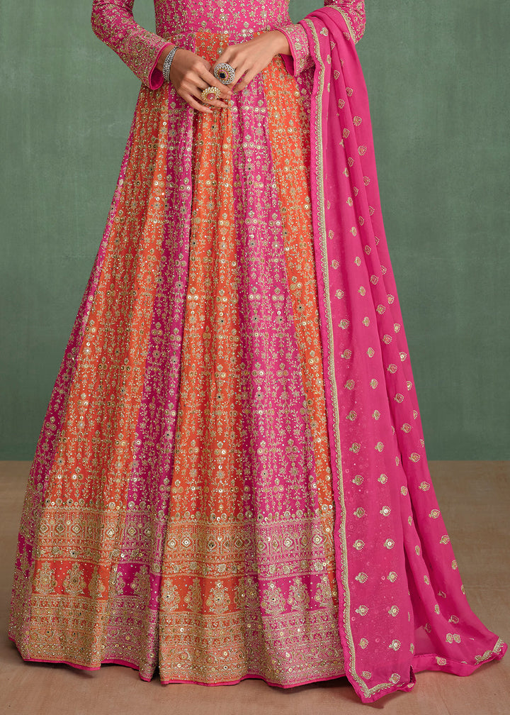 Shades Of Pink Fully Embroidered Georgette Anarkali Gown