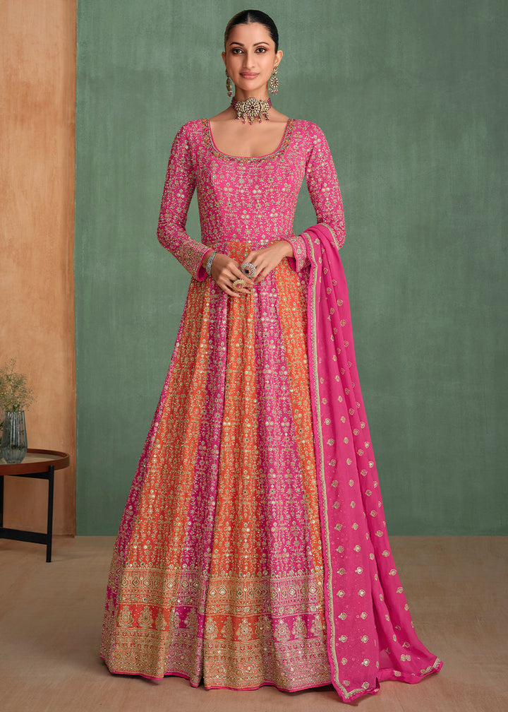 Shades Of Pink Fully Embroidered Georgette Anarkali Gown