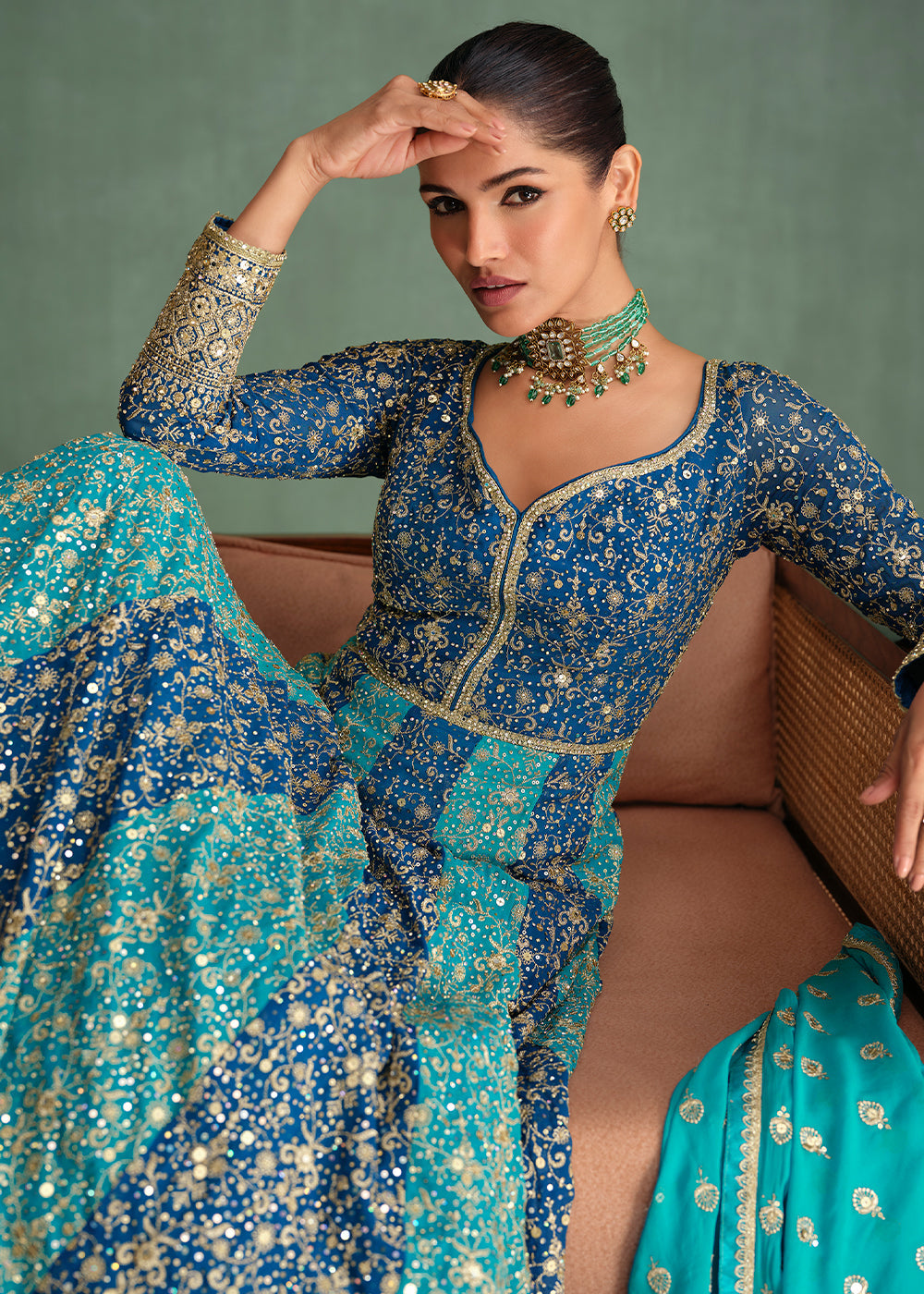 Shades Of Blue Fully Embroidered Georgette Anarkali Gown