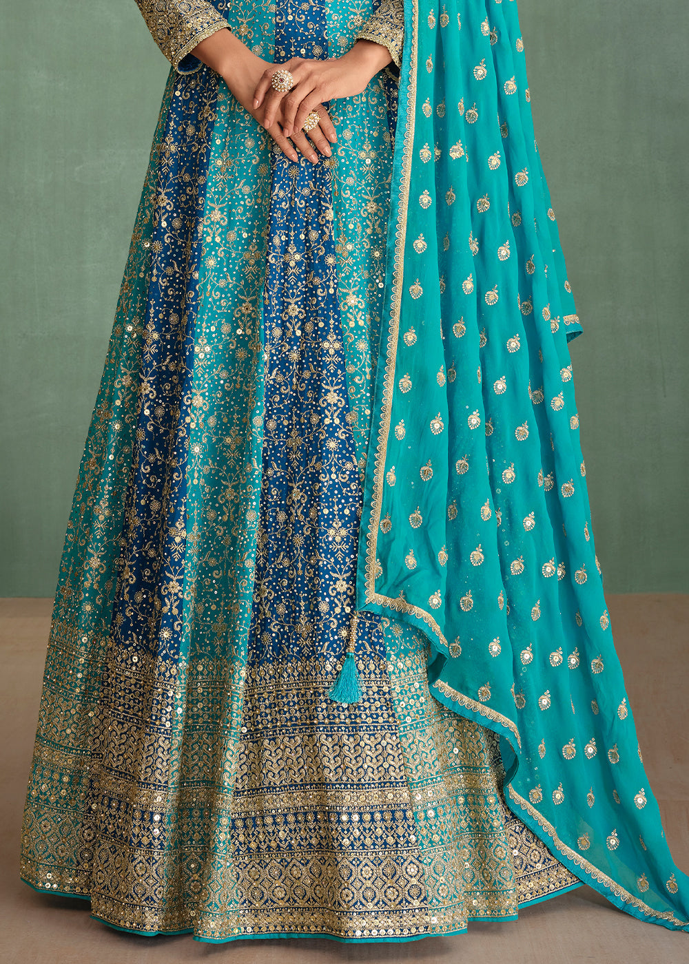 Shades Of Blue Fully Embroidered Georgette Anarkali Gown