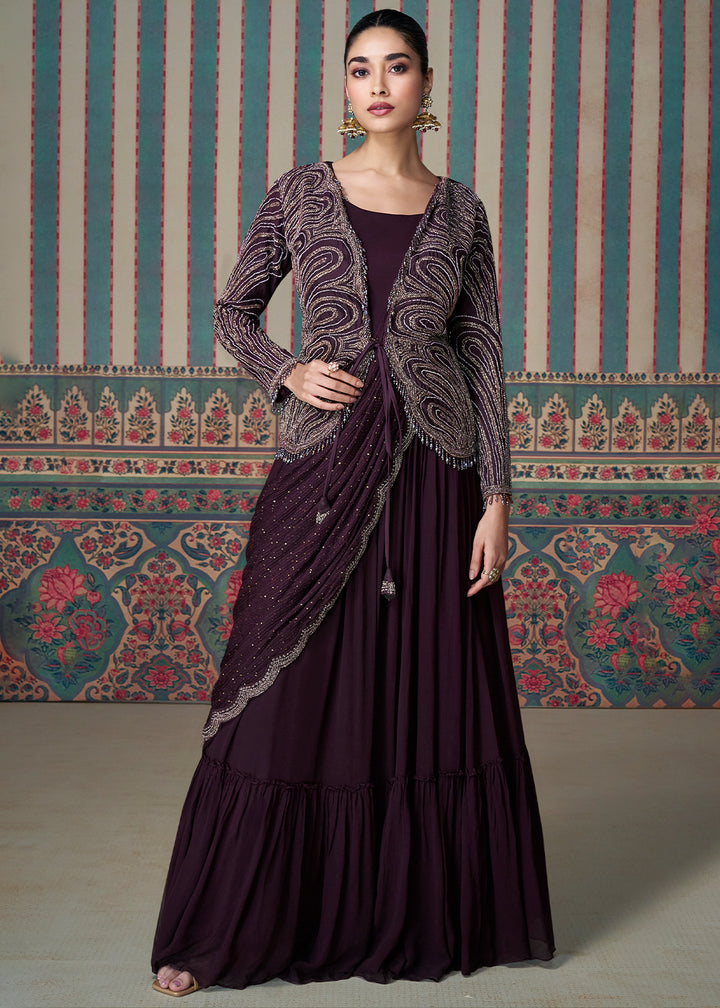 Raisin Purple Sequence Embroidered Silk Anarkali Suit