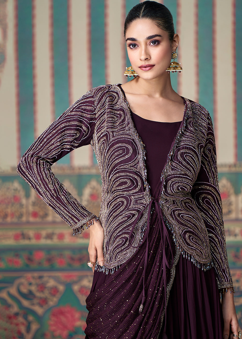 Raisin Purple Sequence Embroidered Silk Anarkali Suit