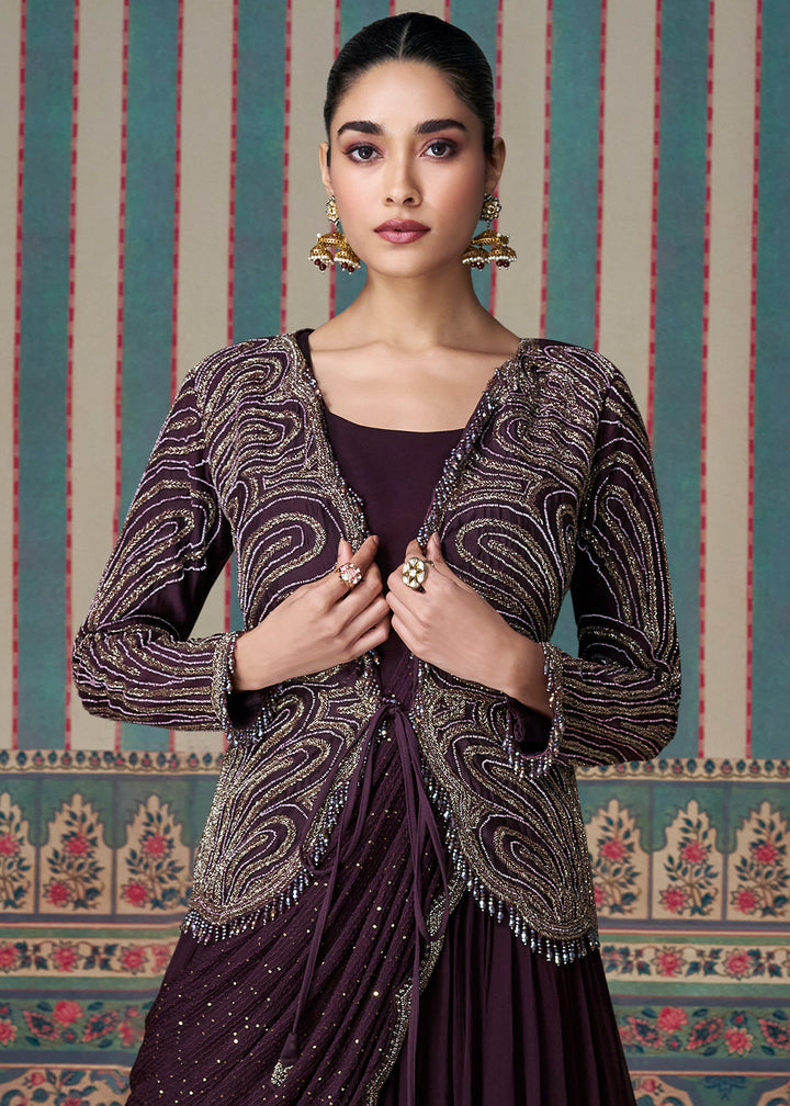 Raisin Purple Sequence Embroidered Silk Anarkali Suit