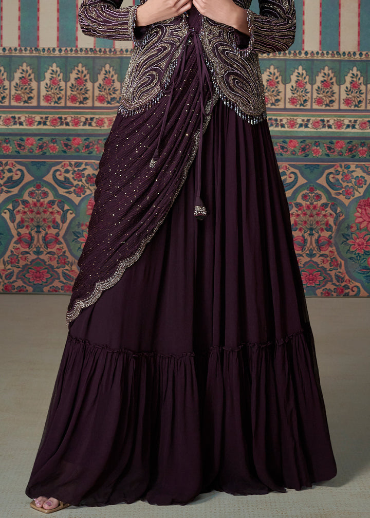 Raisin Purple Sequence Embroidered Silk Anarkali Suit