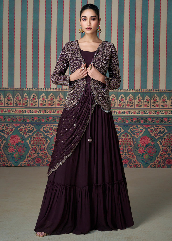 Raisin Purple Sequence Embroidered Silk Anarkali Suit