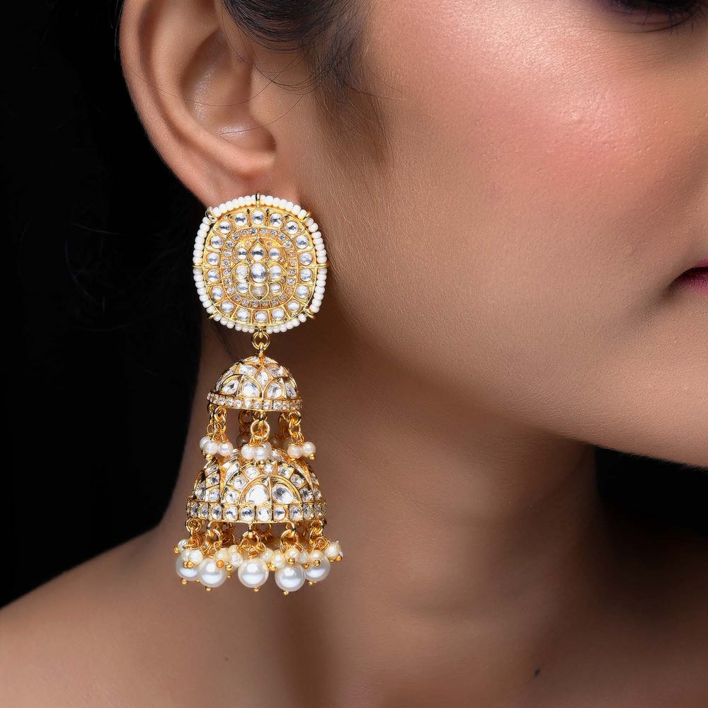 Khushi Off White Gold Plated Kundan Jhumki