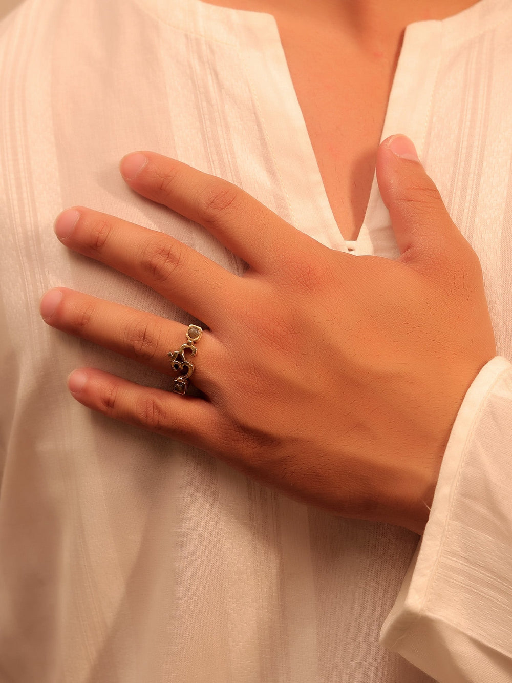 Kasav Brown Men's Finger Ring - Brass With Antique Gold
