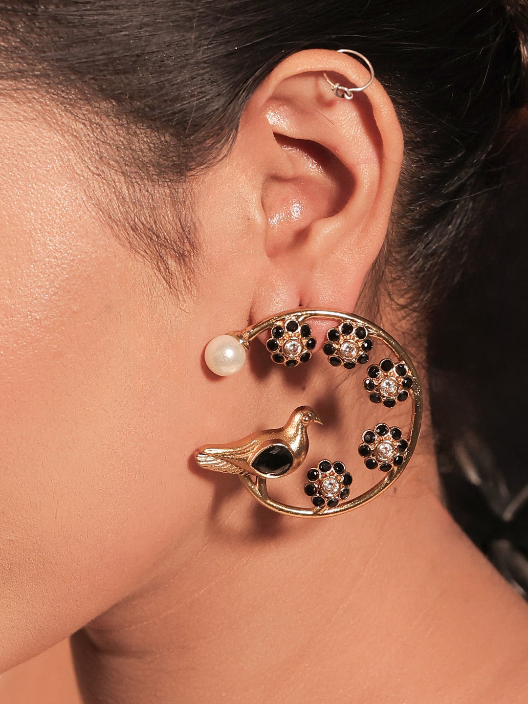 Sri Black Boutique Earring - Antique Gold-Plated Stone