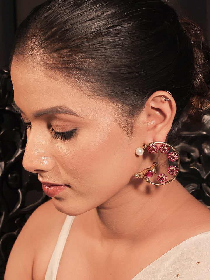 Yashni Ruby Boutique Earring - Pearl Antique Gold Plated