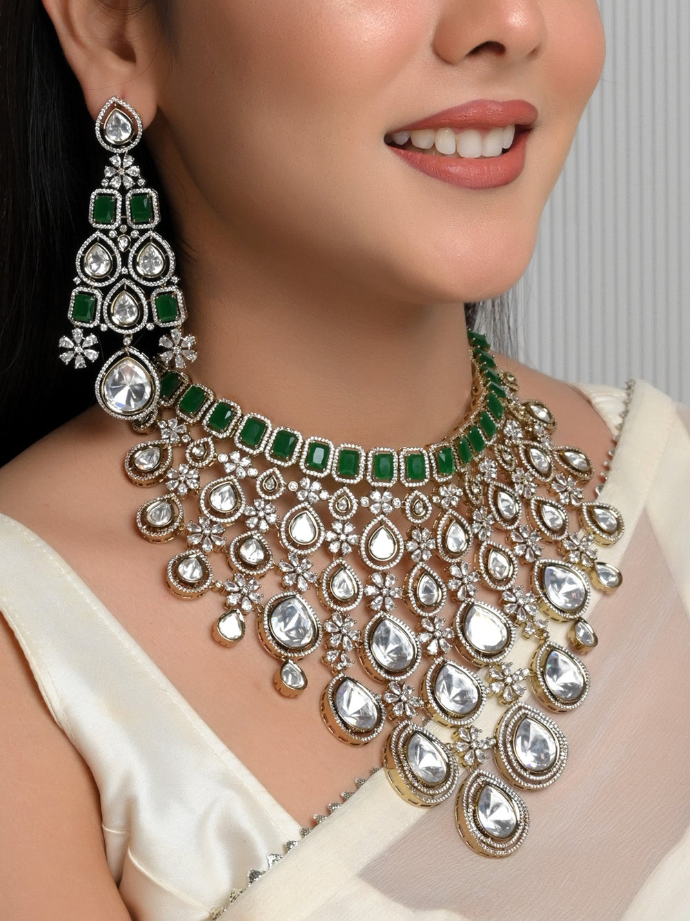 Vishaka Green Diamond Polki Necklace Set