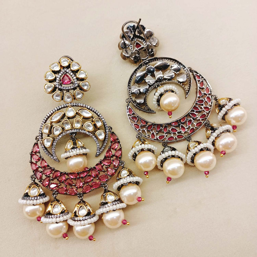 Aanandita Rose Pink Rhodium Plated Victorian Earrings