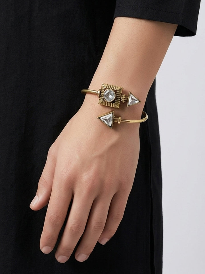 Piyush White Men’s Geometric Crystal Bracelet - Antique Gold
