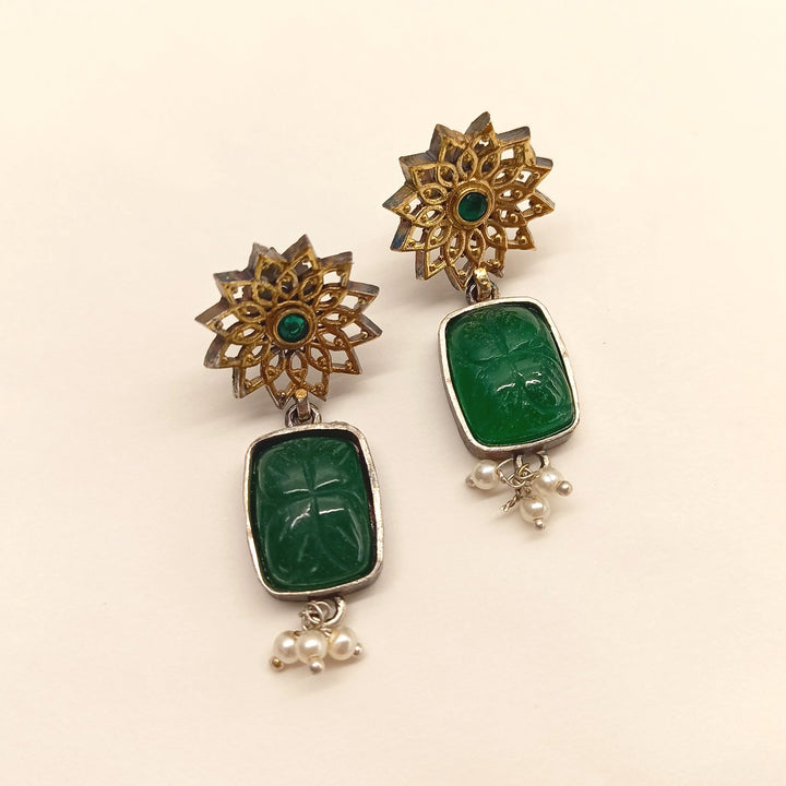 Khursheed Oxidised Necklace Set With Emerald Stone