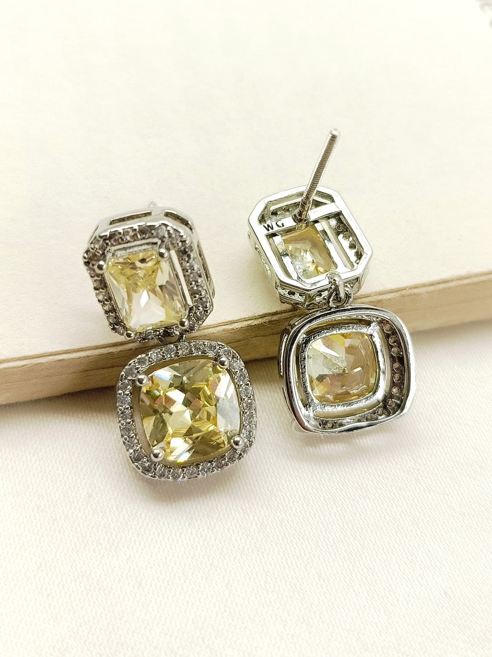 Rituja Yellow Stone Silver Plated Diamond Earrings