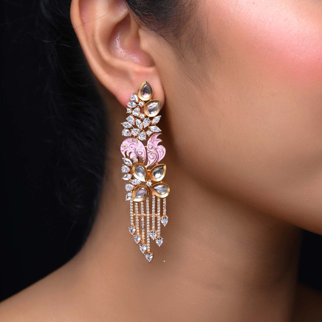 Pinky Pink Diamond Work Gold Plated Earrings