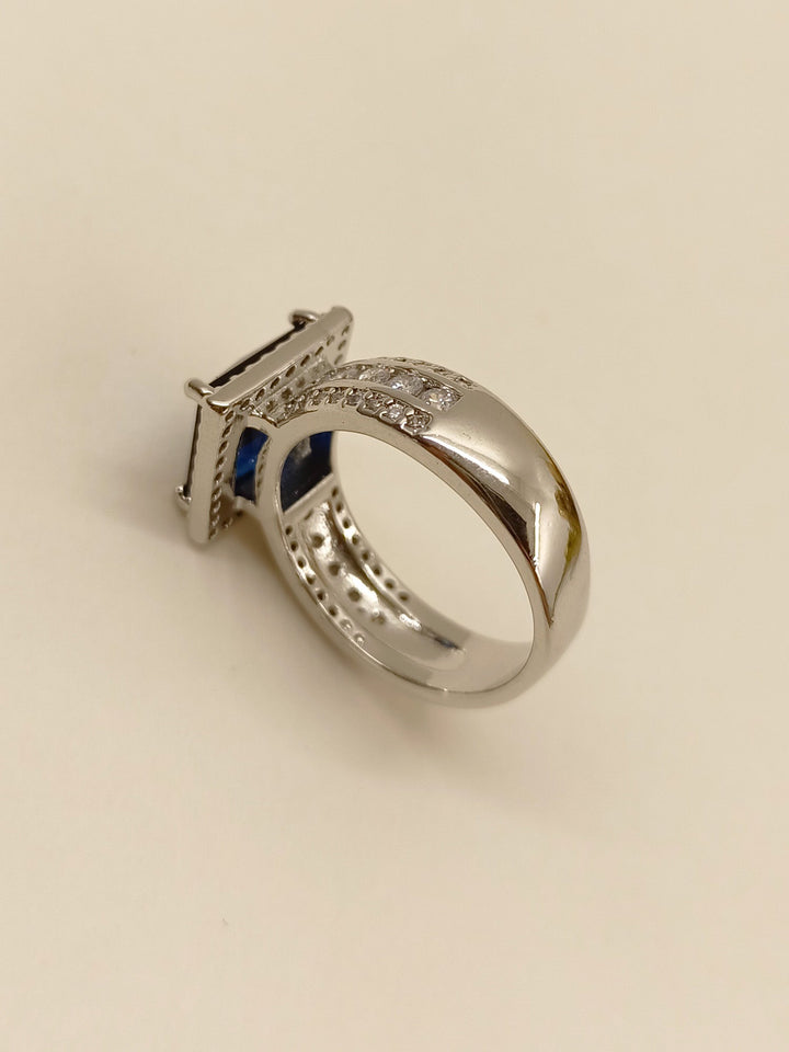 Sufiana Navy Blue American Diamond Finger Ring