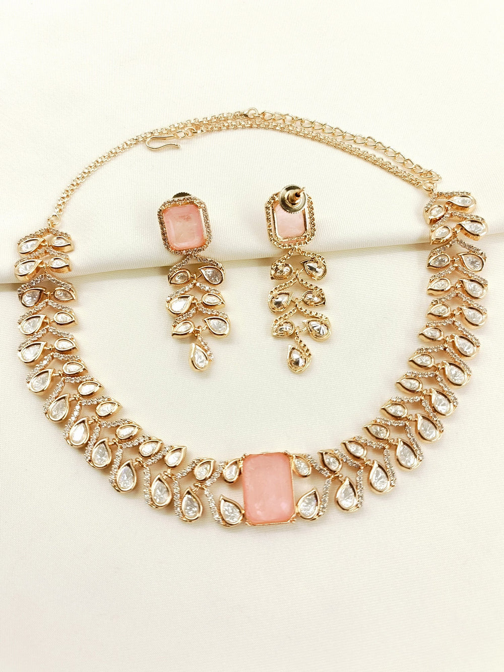 Shezana Pink Kundan Choker Set - Gold Plated Necklace