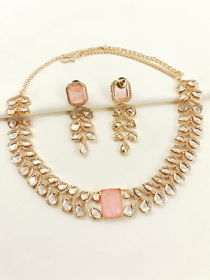 Shezana Pink Kundan Choker Set - Gold Plated Necklace