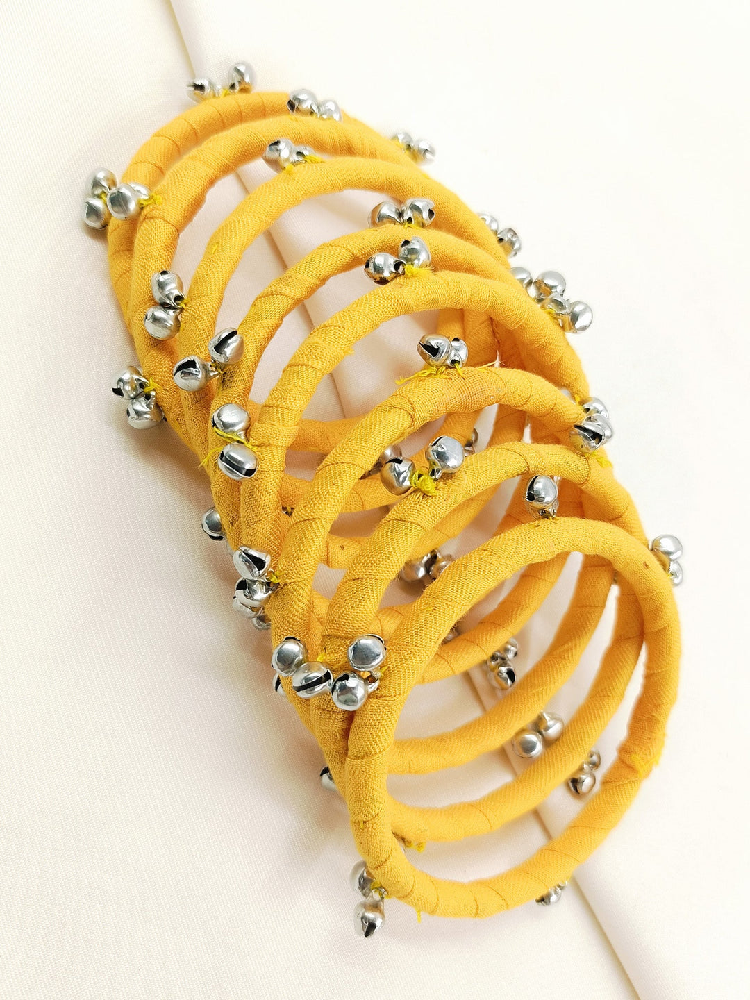 Raza Yellow Fabric Bangles with Ghungroo