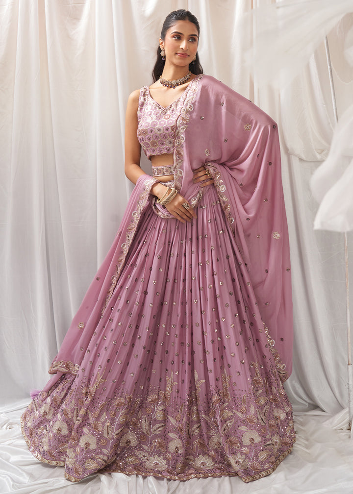 Lilac Purple Georgette Lehenga Choli Adorned with Sequins Work