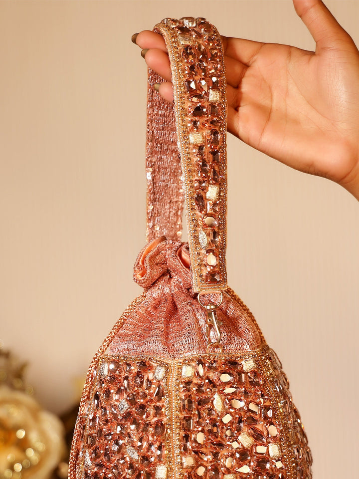 Ambre Rose Gold Diamond Work Potli Bag