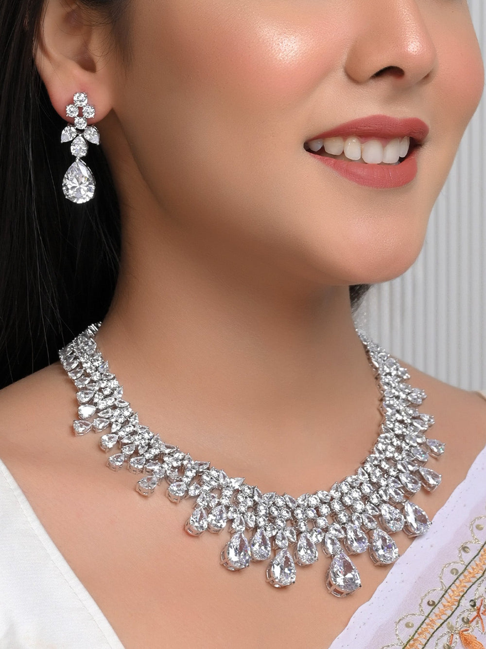 Firaki White American Diamond Necklace Set