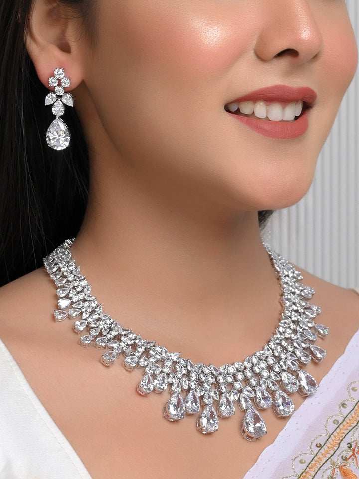 Firaki White American Diamond Necklace Set