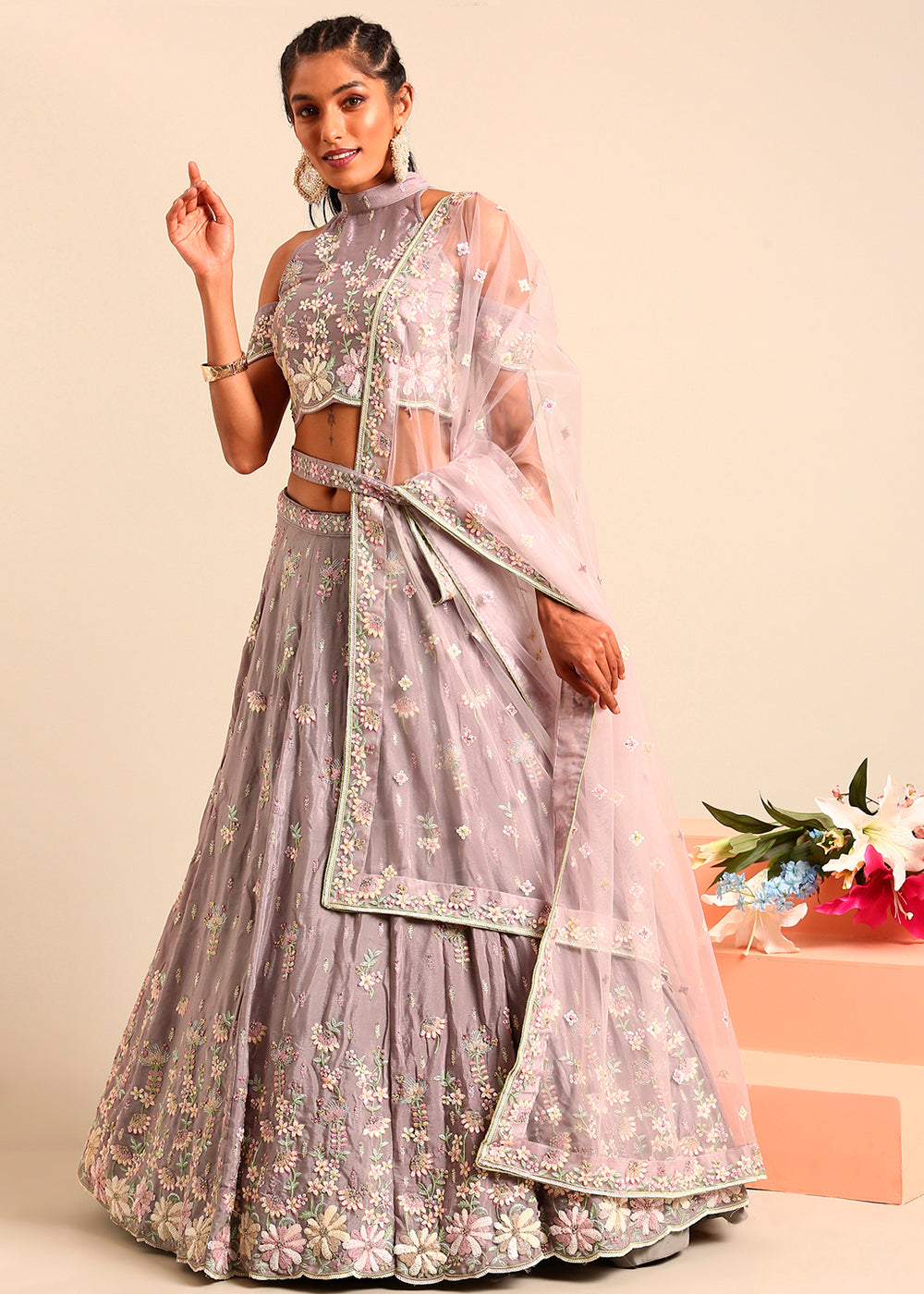 Thistle Purple Georgette Lehenga Choli Highlighted with Zarkan and Sequins Work