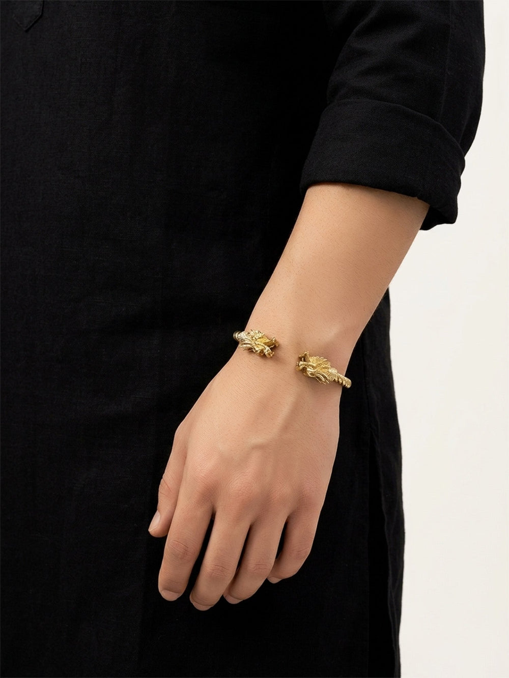 Inay Golden Twin Dragon Men's Bracelet - Gold Kada