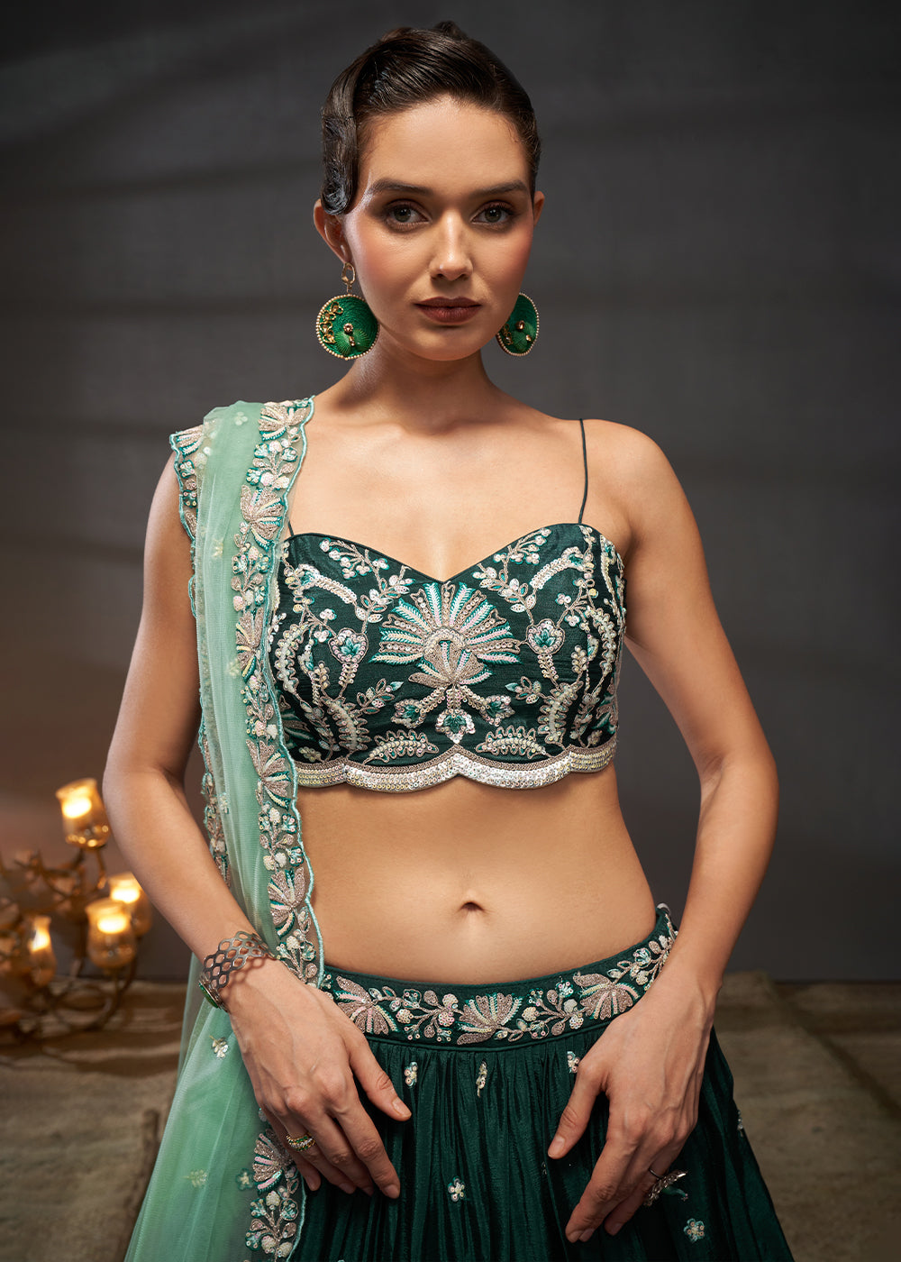 Sacramento Green Chiffon Lehenga Choli Adorned with Sequins Embroidery