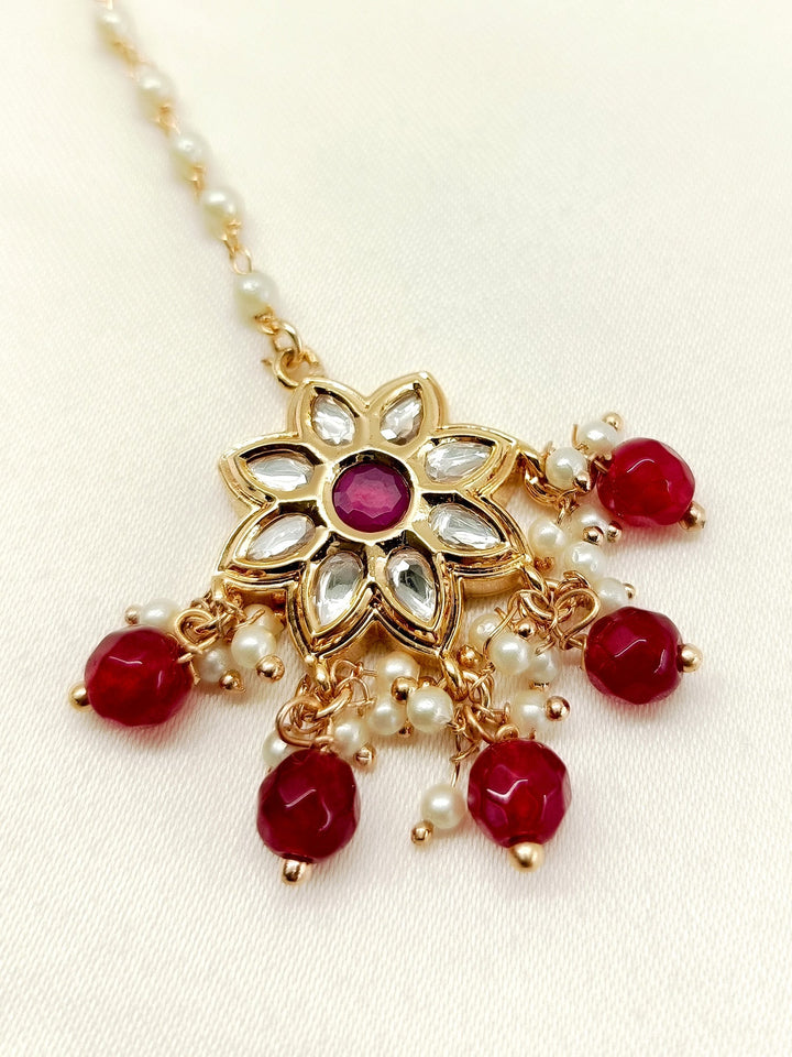 Dritya Ruby Gold Plated Kundan Teeka