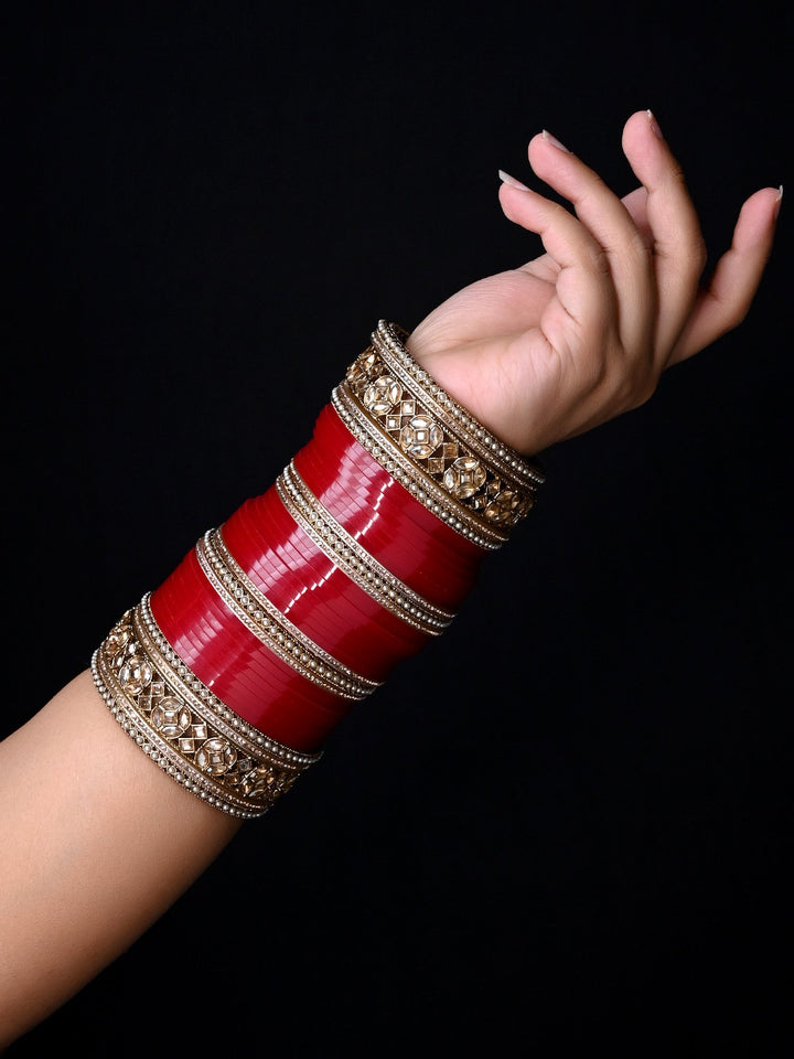 Haani Traditional Maroon Bangle With Copper Stone Punjabi Chura