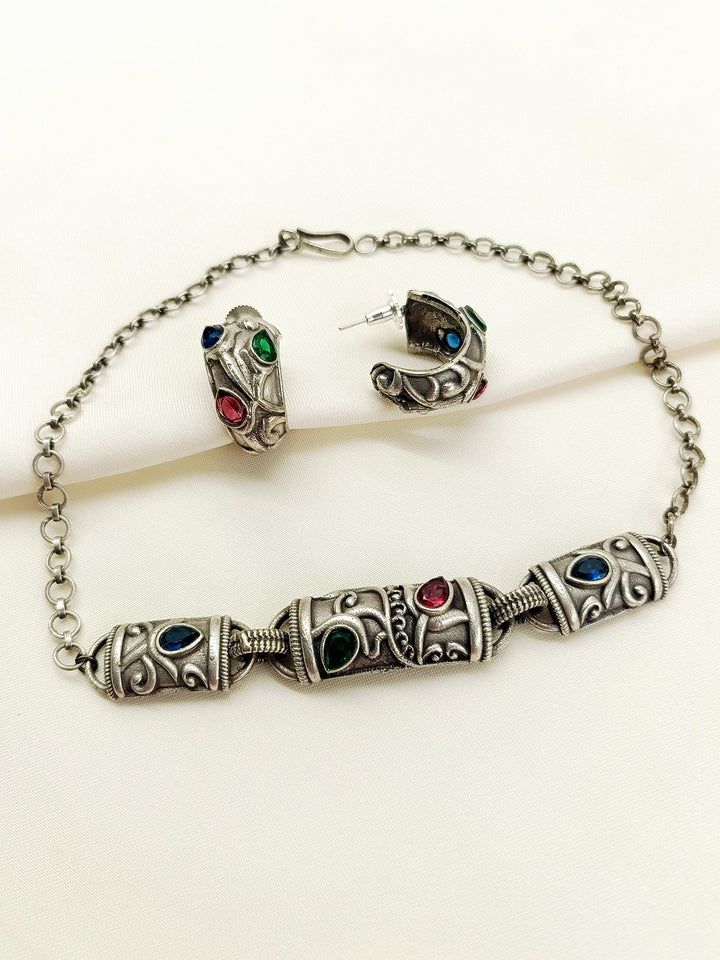Clarissa Multi Colour Oxidized Choker Set