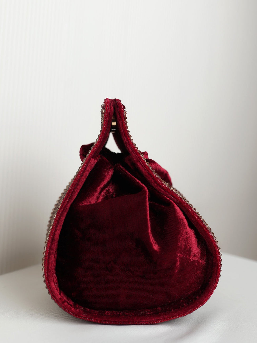 Marlee Maroon Velvet Golden Beaded Potli Bag