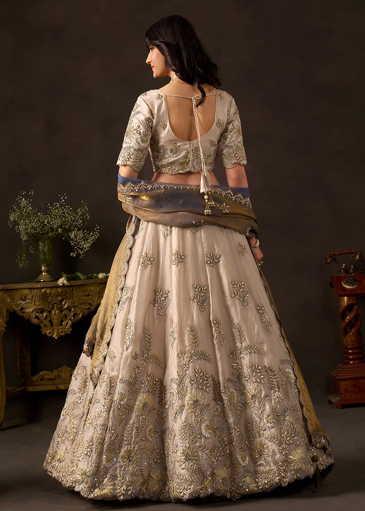 Champagne Beige & Bronze Gold Silk Lehenga Choli with Zari, Dori & Sequin Work