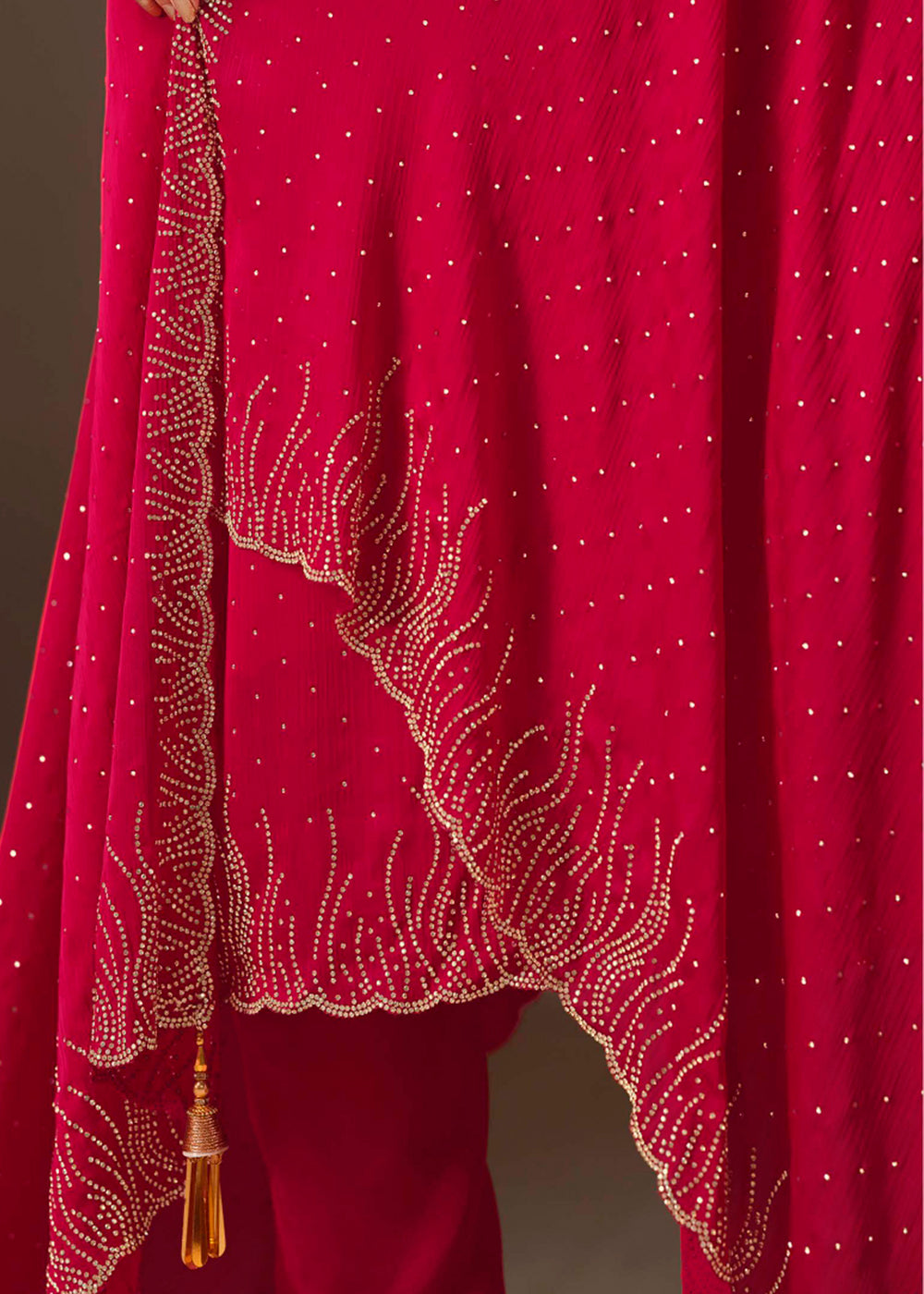 Cerise Pink Chiffon Satin Unstitched Salwar Suit with Elegant Swarovski Embroidery