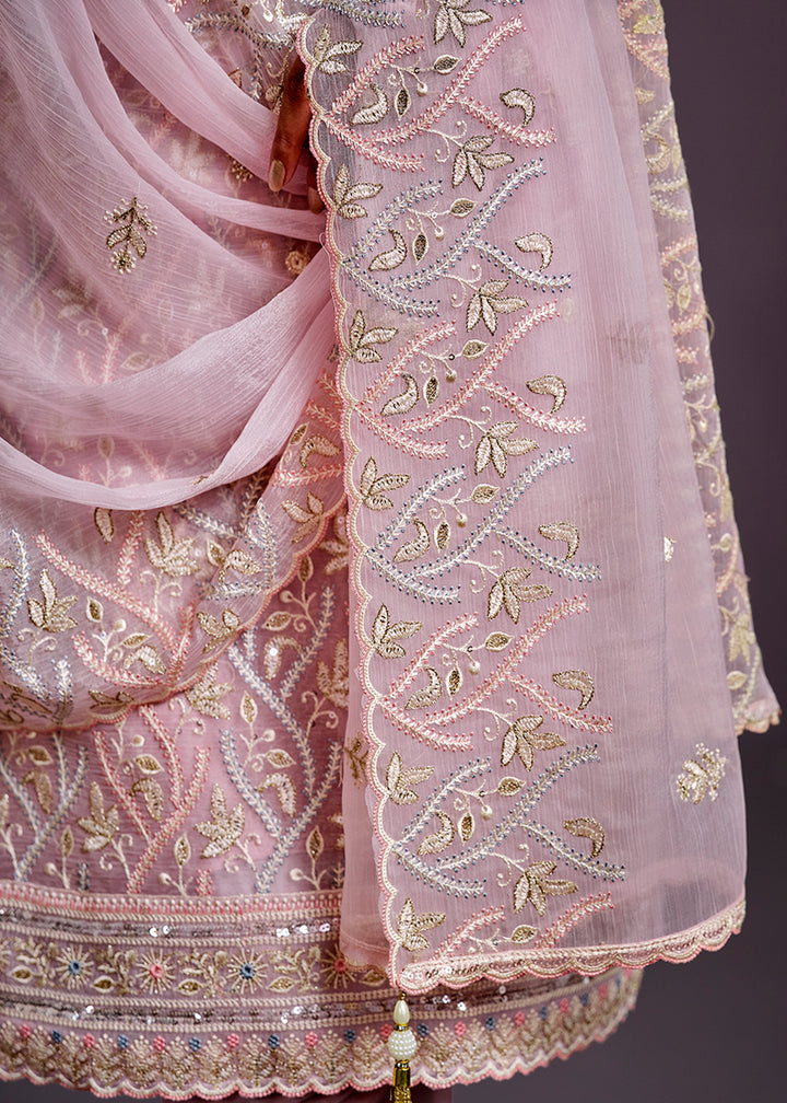 Pale Purple Designer Chiffon Suit with Lucknowi Hand Embroidery