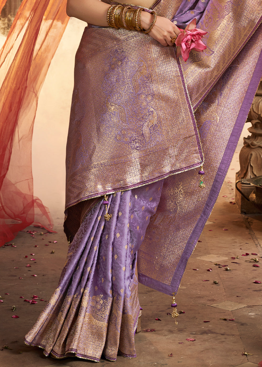 Amethyst Purple Saree in Satin Silk with Zari Accents and Embroidered Blouse